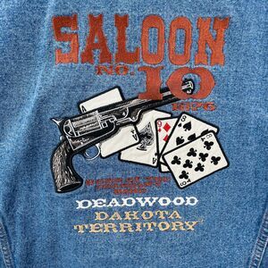 Vtg Saloon No‎ 10 Denim Jacket Mens 3XL Deadwood Dakota Territory Embroidered